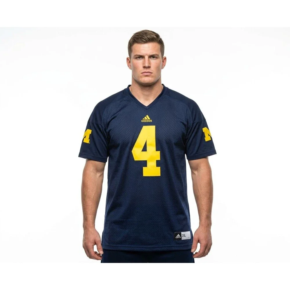 Vintage Michigan‎ Wolverines Jersey Men's 2XL Blue #4 Adidas Jim Harbaugh